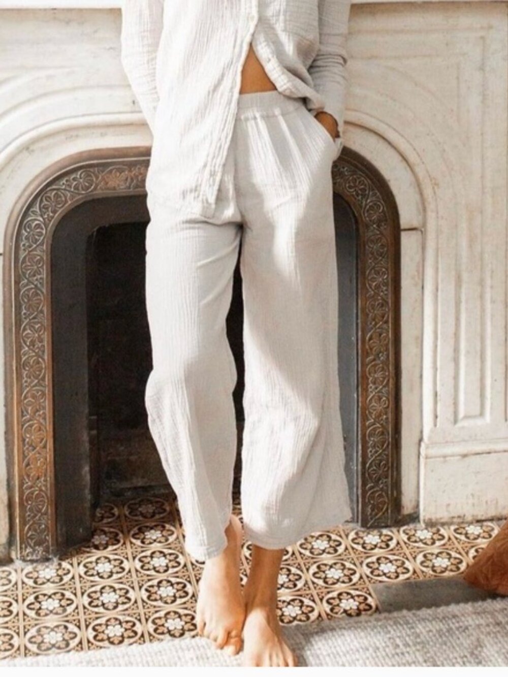 Sister Katie Organic Cotton Gauze Wide Leg Pull On Cropped Pants Beige Size S